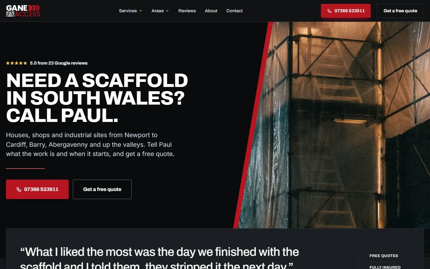 Gane Access's website, as it looks on a laptop