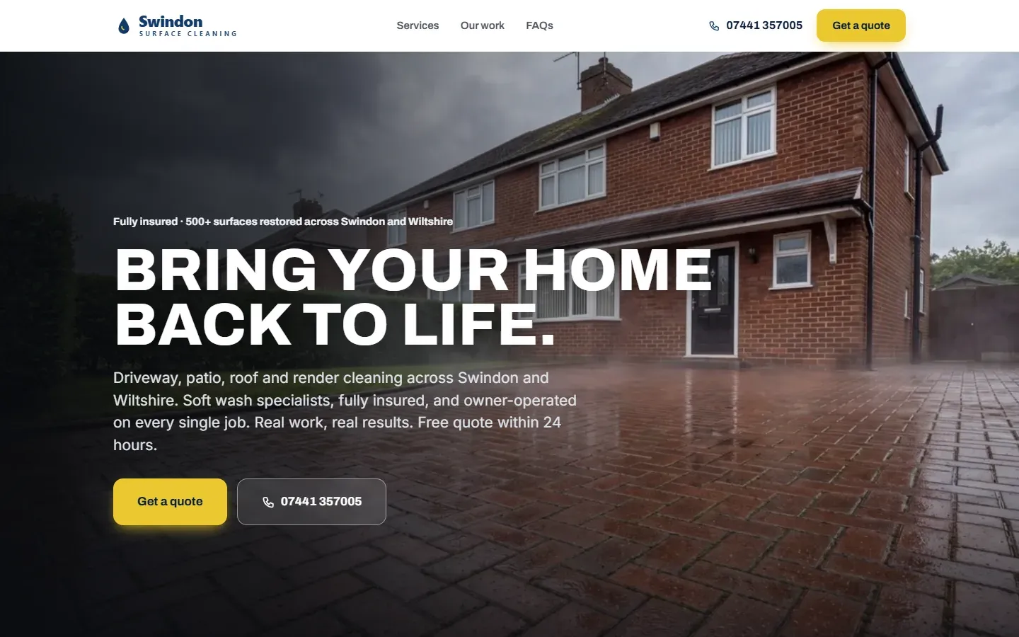The website we built for Swindon Surface Cleaning, on a laptop