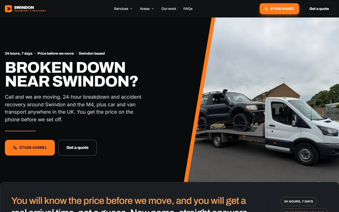 Swindon Transport & Recovery's website, as it looks on a laptop
