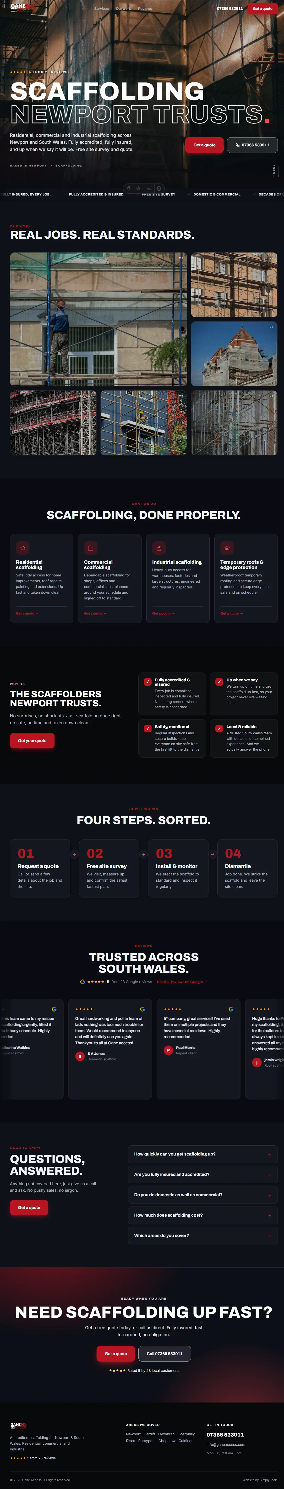 Gane Access website — Scaffolding