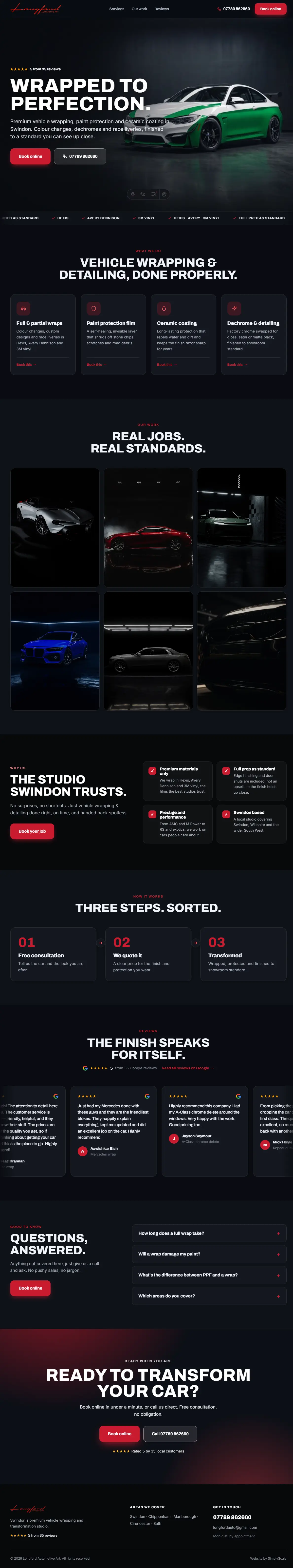 Sample website design, Vehicle Wrapping & Detailing