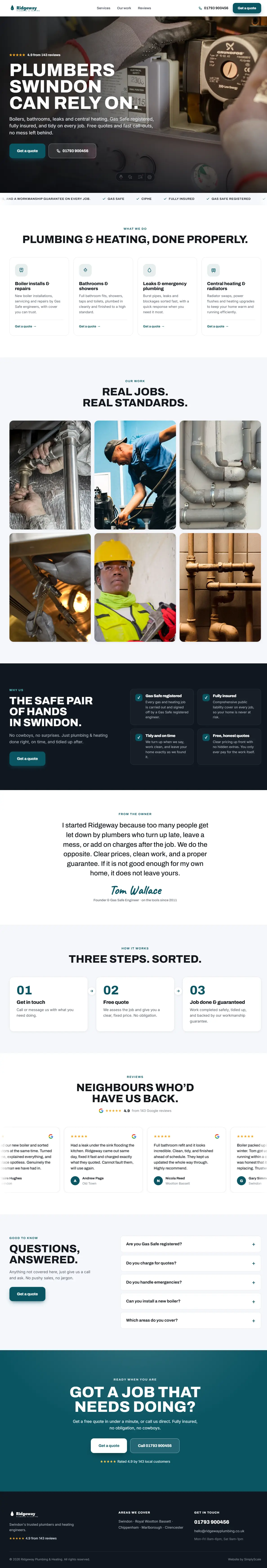 Ridgeway Plumbing & Heating website — Plumbing & Heating