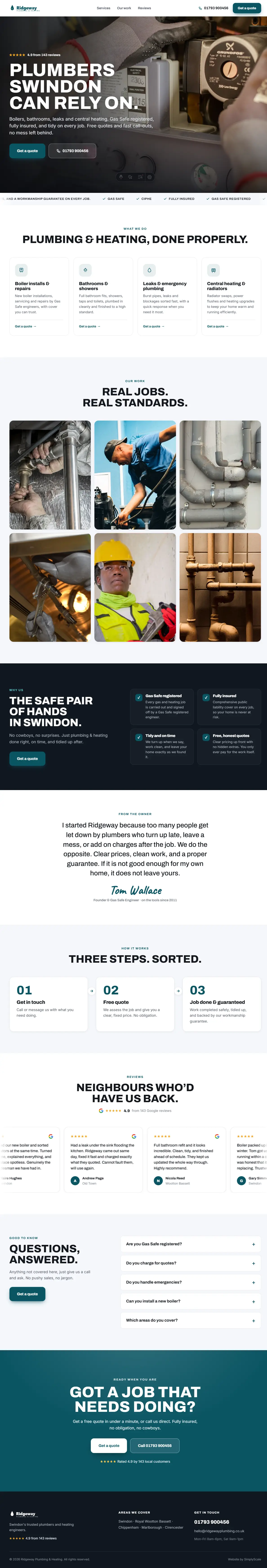 Sample website design, Plumbing & Heating