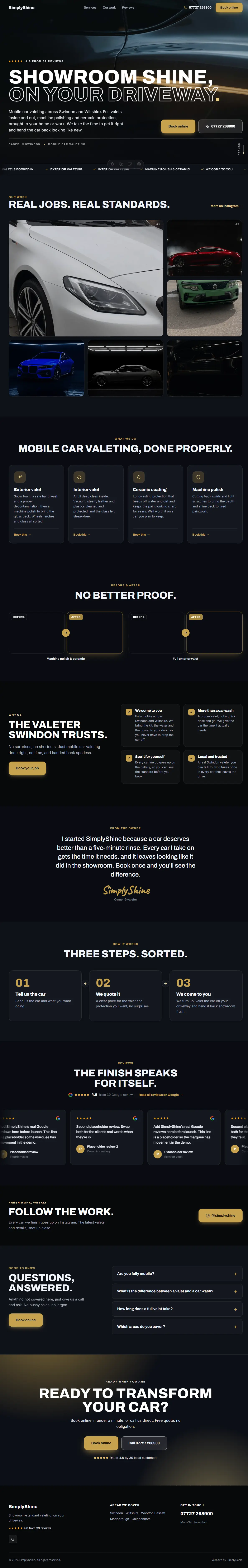 SimplyShine website — Mobile Car Valeting