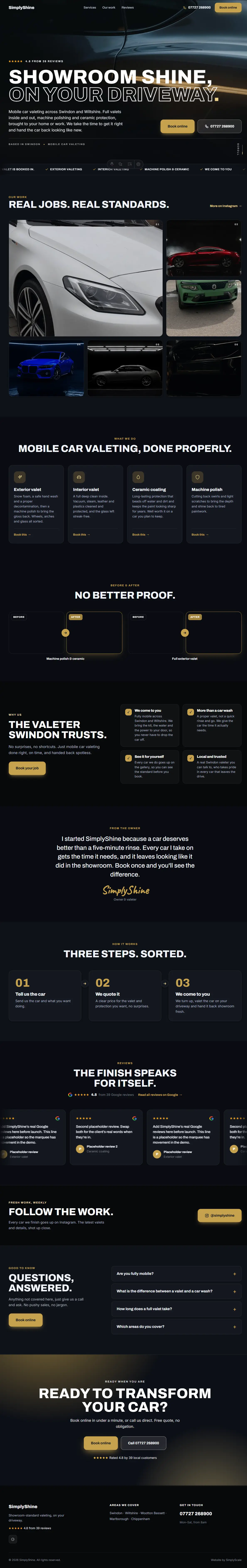 Sample website design, Mobile Car Valeting