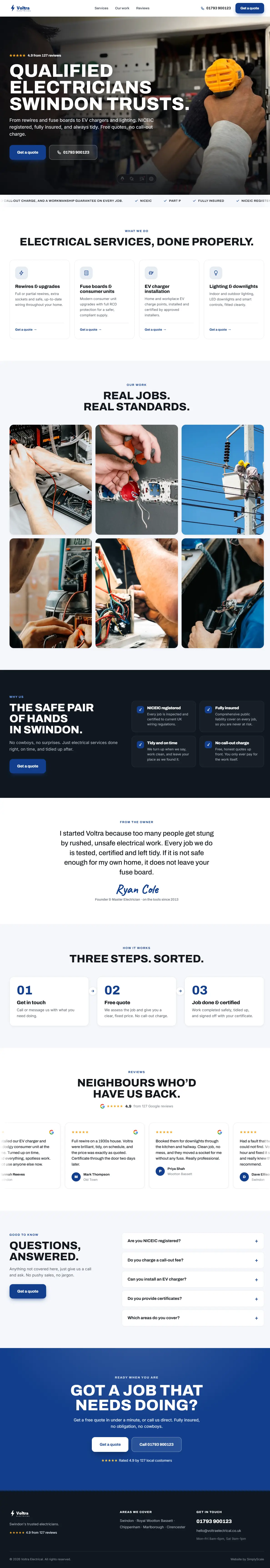 Sample website design, Electrician