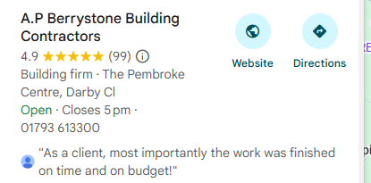 A P Berrystone Building Contractors ranked #1 on Google for building contractors swindon