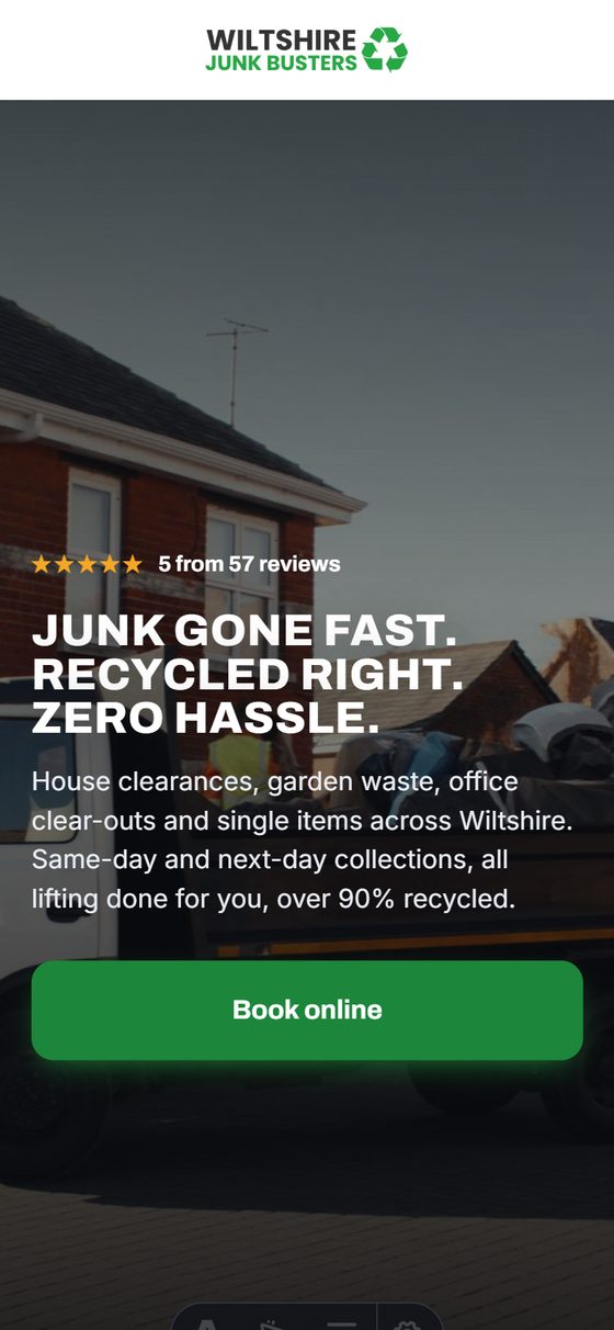 The new Wiltshire Junk Busters website on mobile, rebuilt by SimplyScale