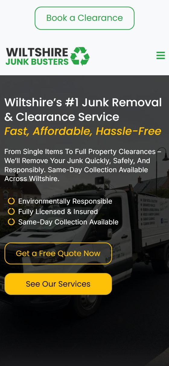 The old Wiltshire Junk Busters website on mobile
